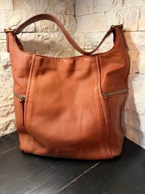 American Leather Co Genuine Leather Shoulder Bag Cognac Brown Hobo Tote